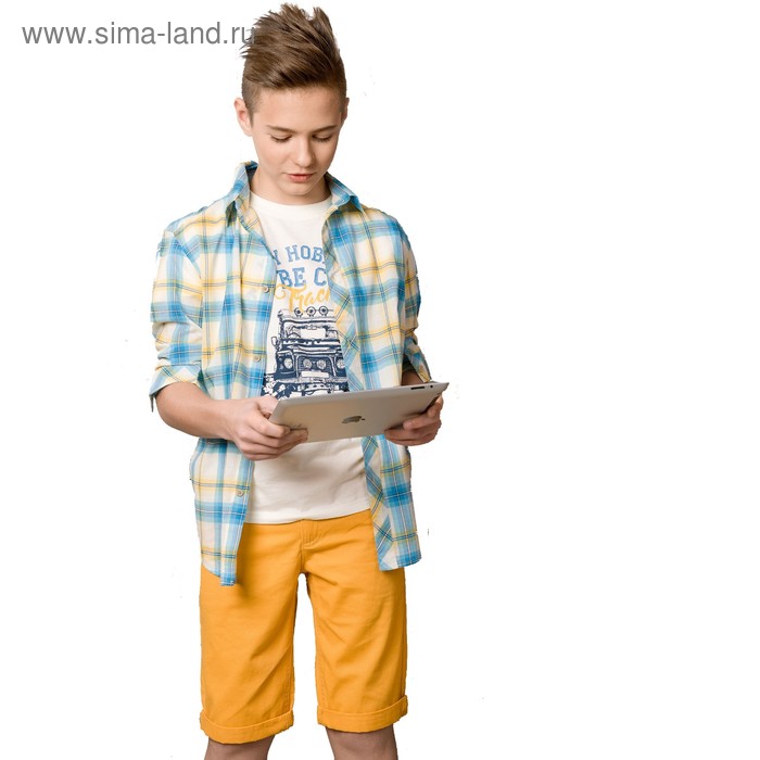Сорочка для мальчика, рост 128 см, цвет синий - Фото 1