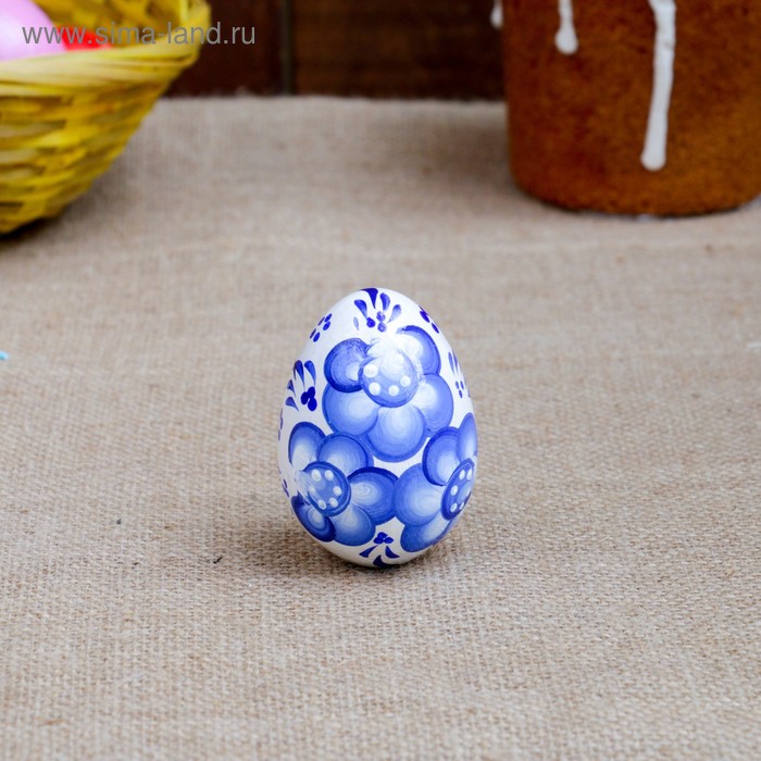 Фигурка пасхальная «Яйцо гжель», белое, 7 см - Фото 1