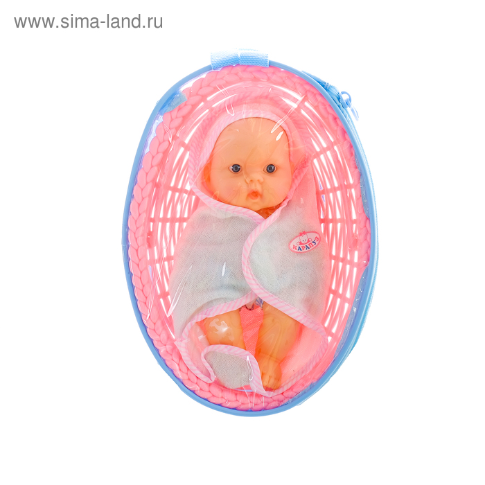 Пупс в корзинке-переноске, 20 см - Фото 1