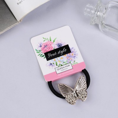 Резинка для волос QF «Кристальные кружева», бабочка, 3.8×3.5 см