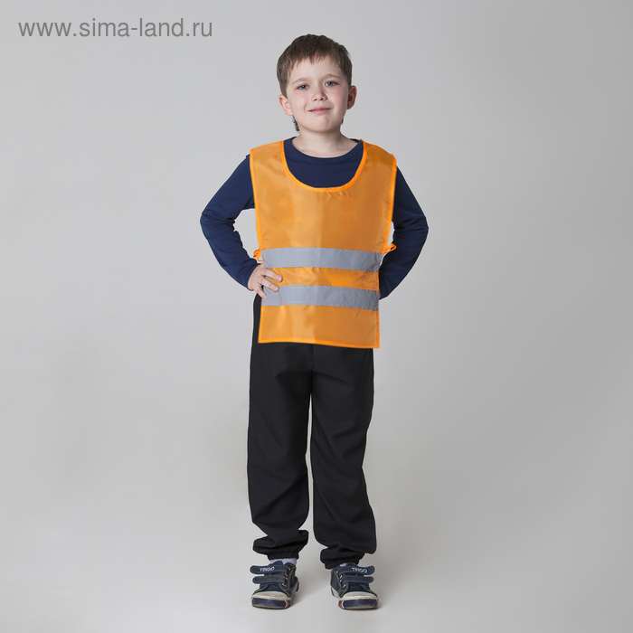 Детский жилет строителя со светоотражающими полосами, рост 98-130 см, цвет оранжевый - Фото 1