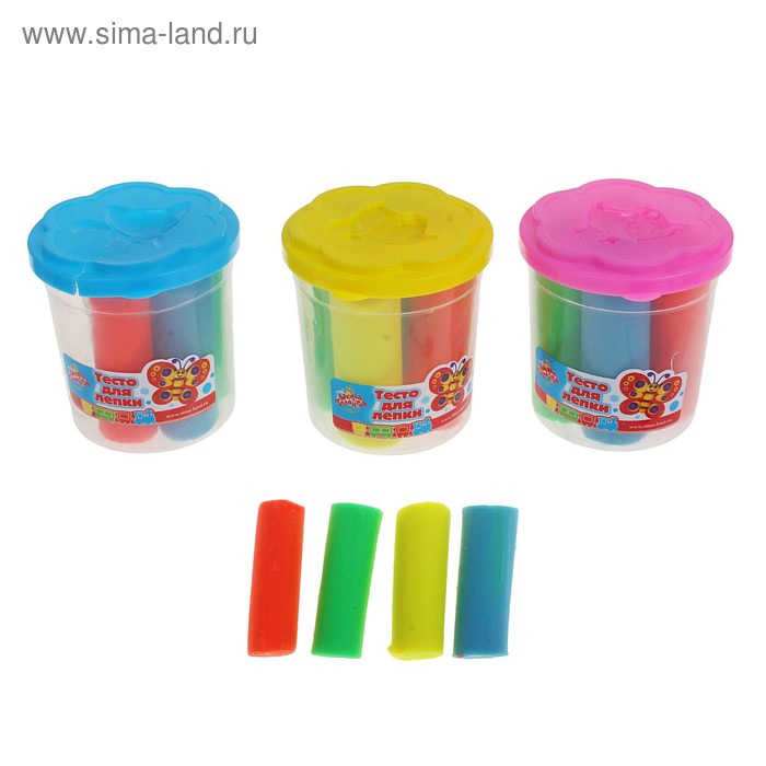 Тесто для лепки 4 цвета, 140 грамм, цвета МИКС - Фото 1
