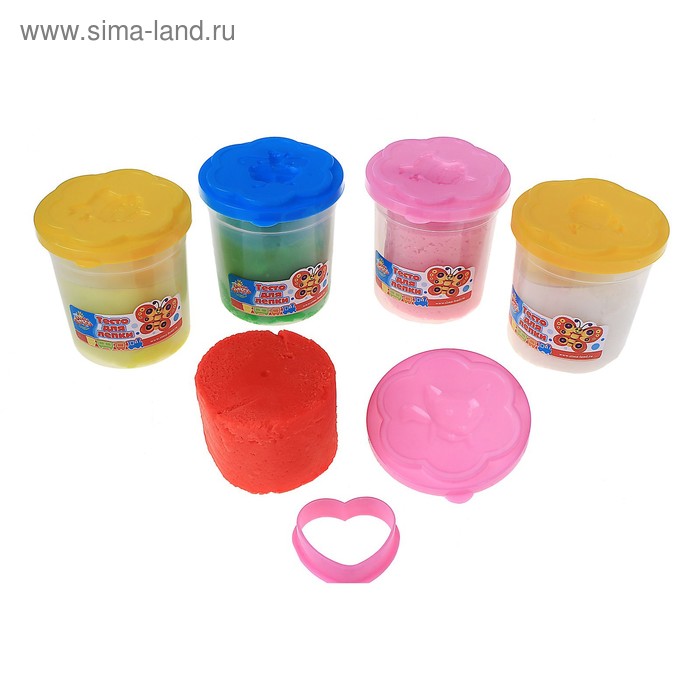 Тесто для лепки в ведерке 1 цвет, 140 г + формочка + крышка-формочка, цвета МИКС - Фото 1