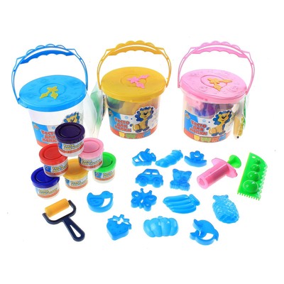 Тесто для лепки 6 цветов, 210 грамм, 12 формочек, 1 каток, шприц, ножик, цвета МИКС