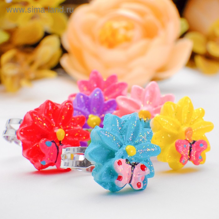 Кольцо «Выбражулька» астра с бабочкой, МИКС, безразмерное - Фото 1