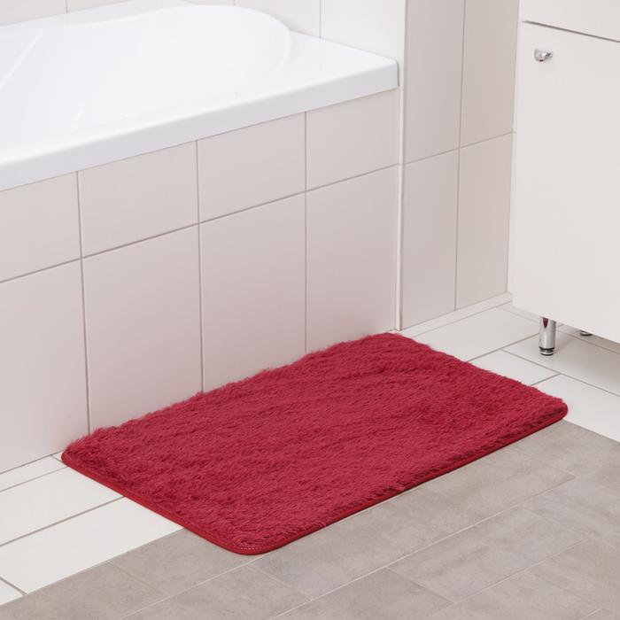 Коврик для ванной Доляна «Пушистик», 50×80 см, цвет бордовый