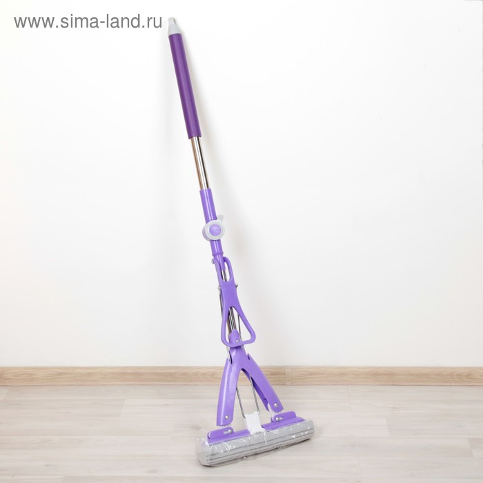 Швабра для мытья пола со складным отжимом Доляна, насадка ПВА 27×6 см, телескопическая стальная ручка 105-130 см - Фото 1