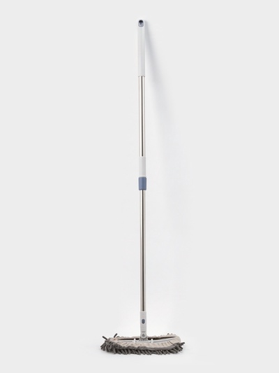Швабра для мытья пола плоская гибкая Доляна, насадка из микрофибры букли 29×13 см, телескопическая стальная ручка 75(116) см, серая