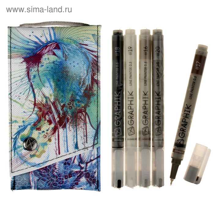 Набор ручек капиллярных для графики 5 цветов Derwent Graphik Line Painter №4, 0.5 мм микс - Фото 1