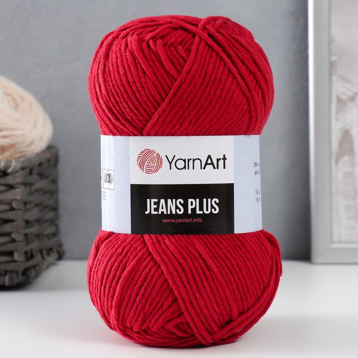 Пряжа "Jeans plus" 55% хлопок, 45% акрил 160м/100гр (51 красный) - Фото 1