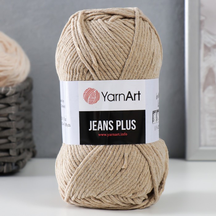 Пряжа для вязания спицами, крючком YarnArt, Jeans plus, 55% хлопок, 45% акрил, 160 м/100 г, (48 бежевый) - Фото 1