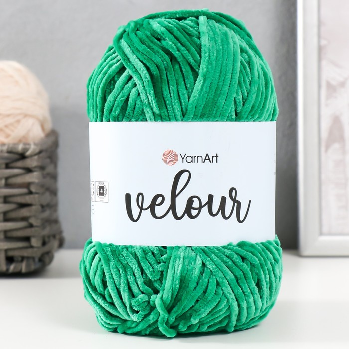 Плюшевая пряжа для вязания спицами, крючком YarnArt, Velour, велюровая, 100% микрополиэстер, 170 м/100 г, (856 изумруд) - Фото 1