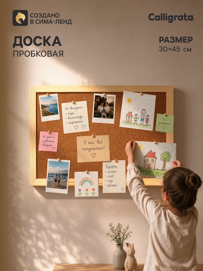 Доска пробковая А3, Calligrata LINE, 30×45 см, в деревянной раме - Фото 1