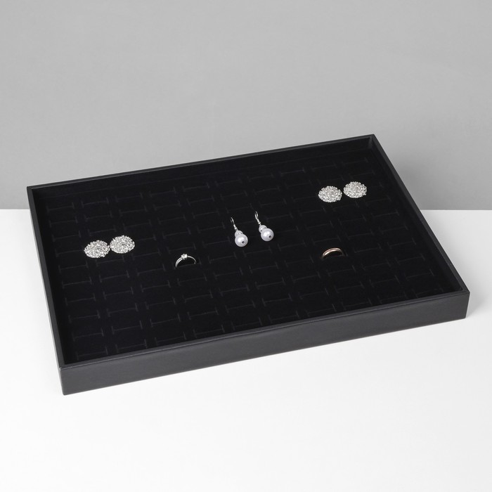 Подставка под кольца 100 мест, флок, 35×24×3 см, цвет чёрный - фото 1911163998