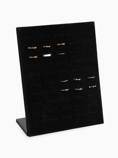 Подставка под кольца QF, 50 мест, флок, чёрная, 20×9.7×24 см