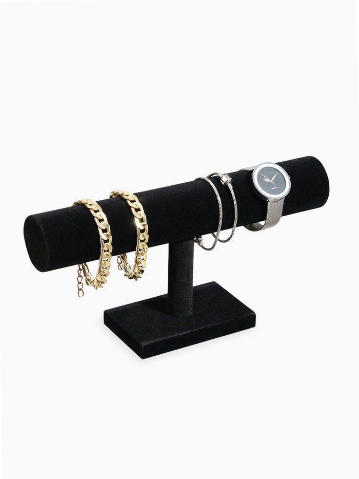 Подставка для часов, браслетов QF, флок, 30×7.5×15.5 см ( ± 2 см), d=5 см, чёрная - Фото 1