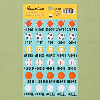 Наклейки бумажные оценки «Спорт», 10.5×18 см