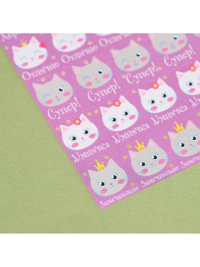 Наклейки бумажные оценки «Кошечки», 10,5 х 18 см
