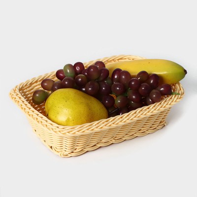 Корзинка для фруктов и хлеба Доляна «Ваниль», 24×17×6.5 см, пластик, плетёная, бежевая