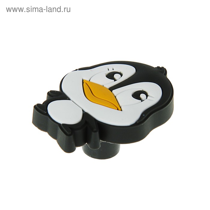 Ручка кнопка детская KID 012, "Пингвиненок", резиновая, черная - Фото 1