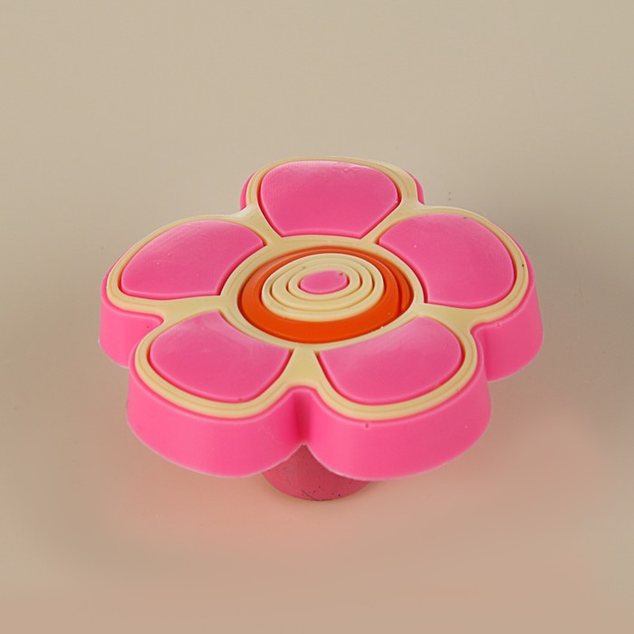 Ручка кнопка детская KID 024, "Цветочек 2", резиновая, розовая - фото 1889260973