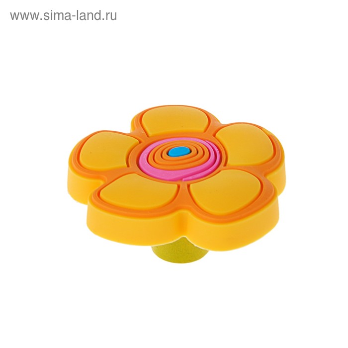 Ручка кнопка детская KID 024, "Цветочек 2", резиновая, желтая - Фото 1