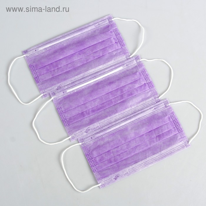 Маска медицинская, четырёхслойная, 50 штук в упаковке, фиолетовая - Фото 1