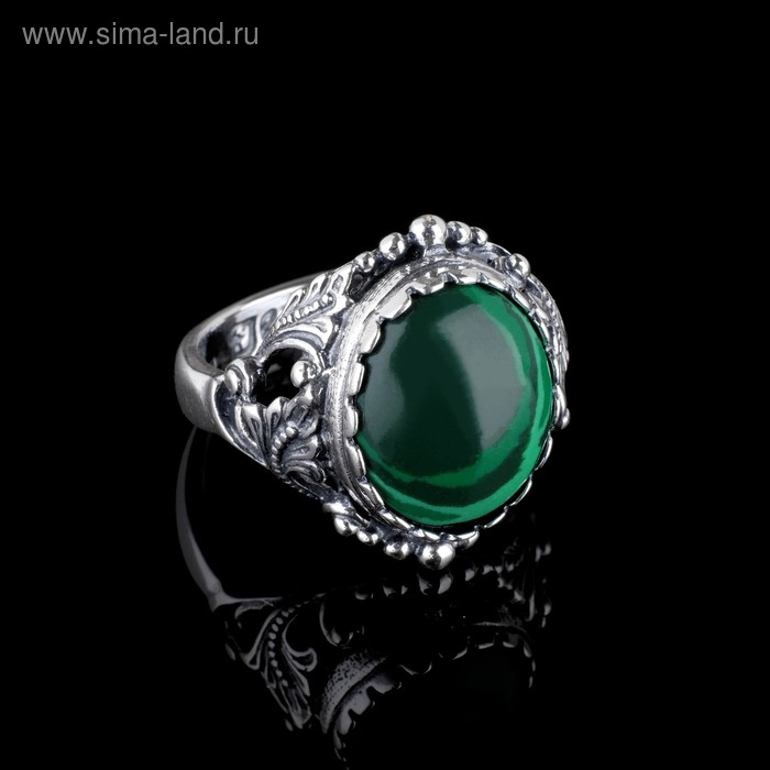 Кольцо "Лоза", размер 19, цвет зелёно-белый в чернёном серебре - Фото 1