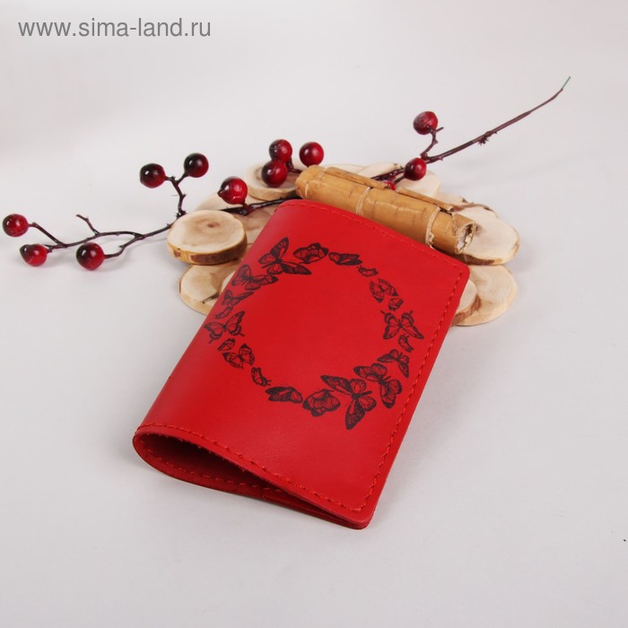 Обложка для паспорта "Бабочки", цвет красный - Фото 1