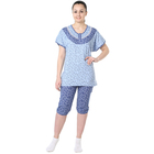 Пижама женская (футболка, бриджи) Цветочек синий, р-р 54 - Фото 1