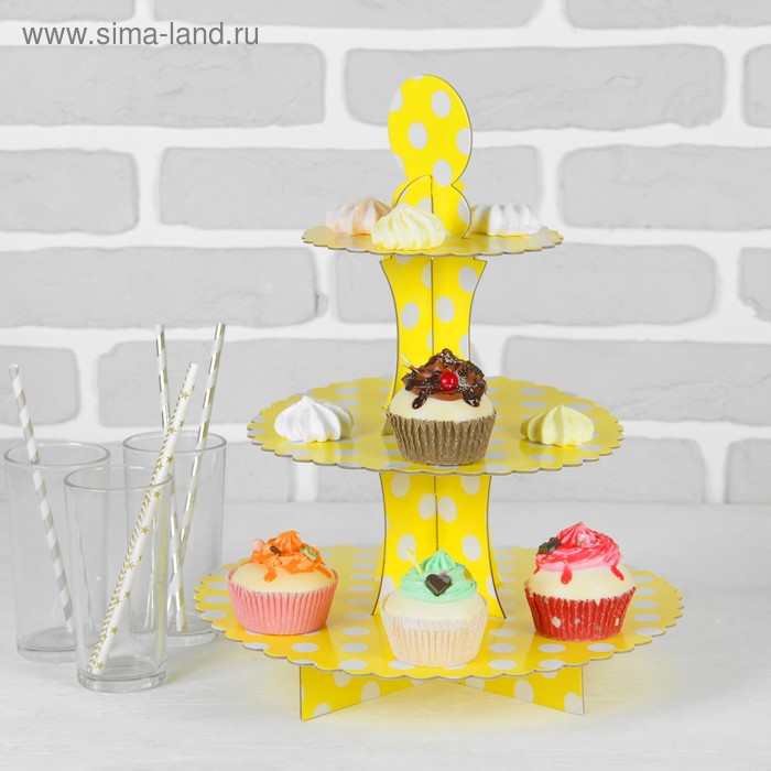Подставка для пирожных «Ласка», трёхъярусная, цвет жёлтый - Фото 1
