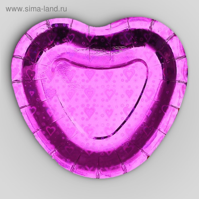 Тарелка в форме сердца, набор 6 шт., голография, цвет фуксии - Фото 1