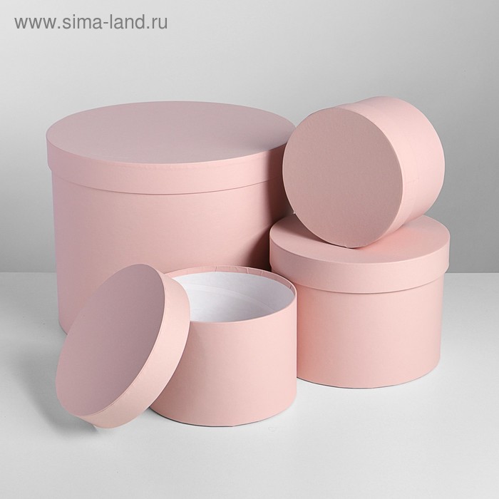 Набор круглых коробок 4 в 1 "Розовый нюд", однотонные, 30 х 30 х 24 - 15 х 15 х 13 см - Фото 1