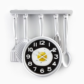 Часы настенные, серия: Кухня, 'Кухонная утварь', 32 х 34 см, серебро