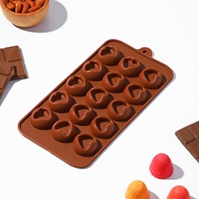 Форма для шоколада Доляна «Сердце», 23,2×12×1 см, 15 ячеек (d=3,3 см), цвет шоколадный