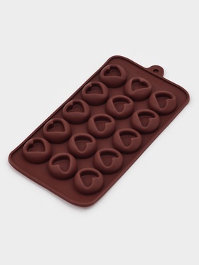 Форма для конфет и шоколада Доляна «Сердце», силикон, 23.2×12×1 см, 15 ячеек (d=3.3 см), коричневая