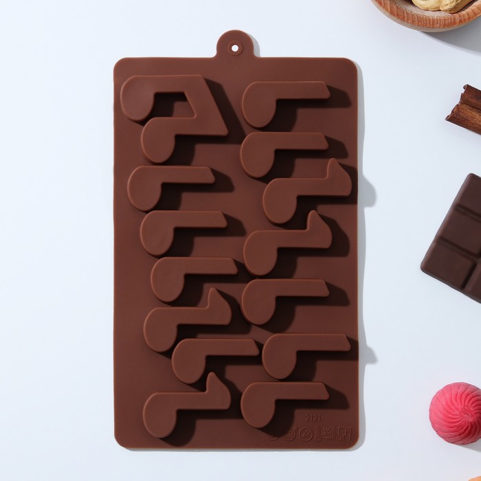 Форма для шоколада Доляна «Ноты», силикон, 19.5×12×1 см, 15 ячеек (4.2×2.2 см), коричневый - Фото 1