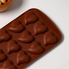 Форма для шоколада Доляна «Сердца», силикон, 21,5×10,5×1,8 см, 15 ячеек (3×3 см), цвет коричневый - Фото 3