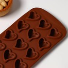 Форма для шоколада Доляна «Сердца», силикон, 21,5×10,5×1,8 см, 15 ячеек (3×3 см), цвет коричневый - Фото 4