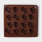 Форма для украшений Доляна «Кошки», силикон, 18×17×2 см, 16 ячеек, цвет коричневый - фото 24279817