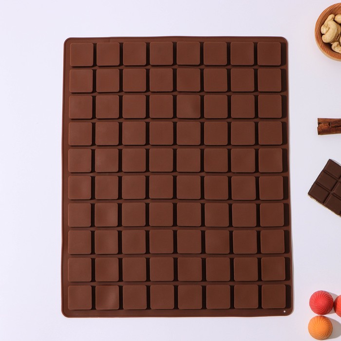 Форма для шоколада Доляна «Кубики», 36×29,5×1,2 см, 80 ячеек (2,8×2,8×1,2 см), цвет шоколадный