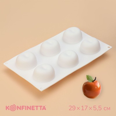 Форма для муссовых десертов и выпечки Доляна «Яблоко», 29×17×5,5 см, 6 ячеек (d=6 см), цвет белый