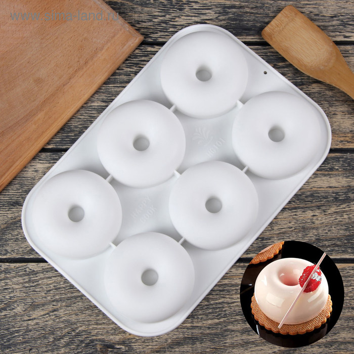 Форма для муссовых десертов и выпечки Доляна «Пончик», 28,5×19 см, 6 ячеек, цвет белый