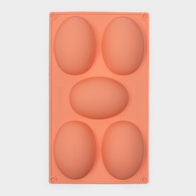Форма для выпечки Доляна «Яйцо», силикон, 30×17.5 см, 5 ячеек (10×7×3.5 см), персиковый