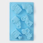 Форма силиконовая для выпечки Доляна «Транспорт», 30×17,5 см, 6 ячеек (9×5,5×3,5 см), цвет голубой - Фото 1