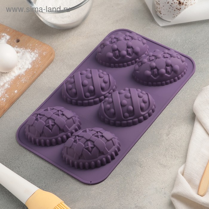 Форма силиконовая для выпечки Доляна «Пасхальные яйца», 27×16.5 см, 6 ячеек (8.8×6 см), цвет МИКС - Фото 1