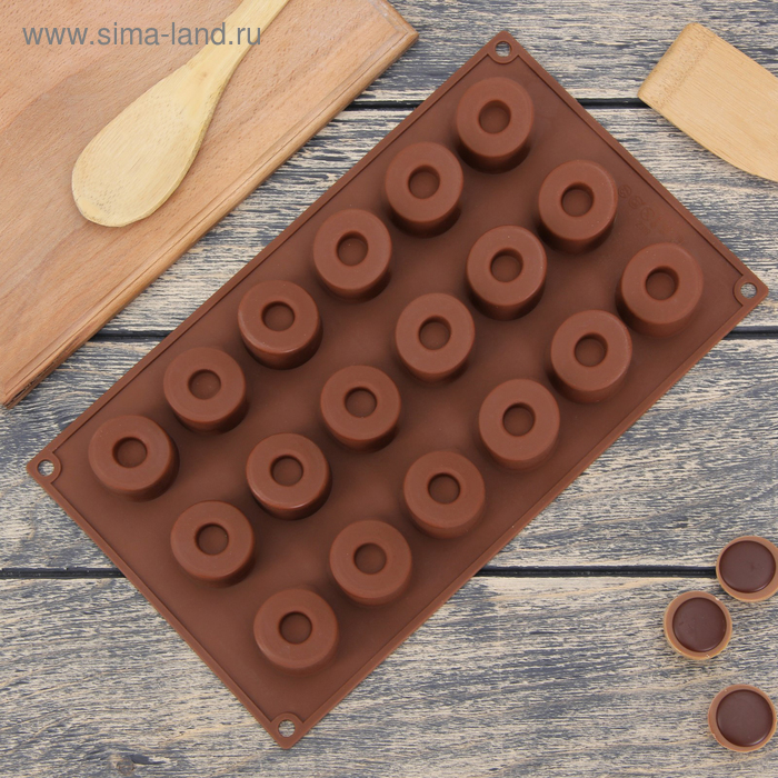 Форма силиконовая для украшений Доляна «Кругляши», 30×17,5 см, 18 ячеек (d=3,5 см), цвет коричневый - Фото 1