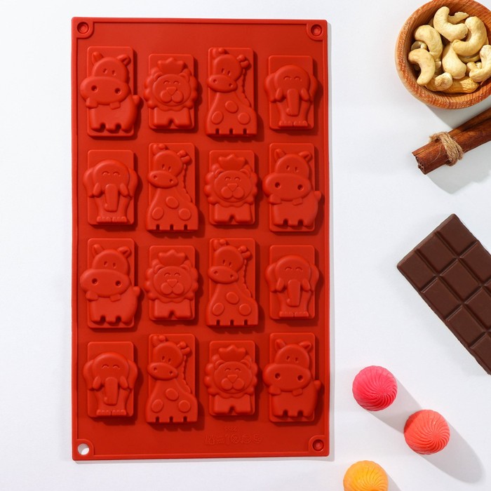 Форма силиконовая для украшений Доляна «Животные», 30×17,5×0,5 см, 16 ячеек, цвет коричневый - Фото 1