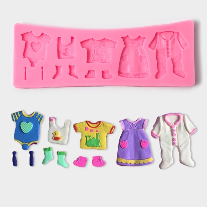 Молд «Одежда для ребёночка», силикон, 17×6,3 см, цвет МИКС