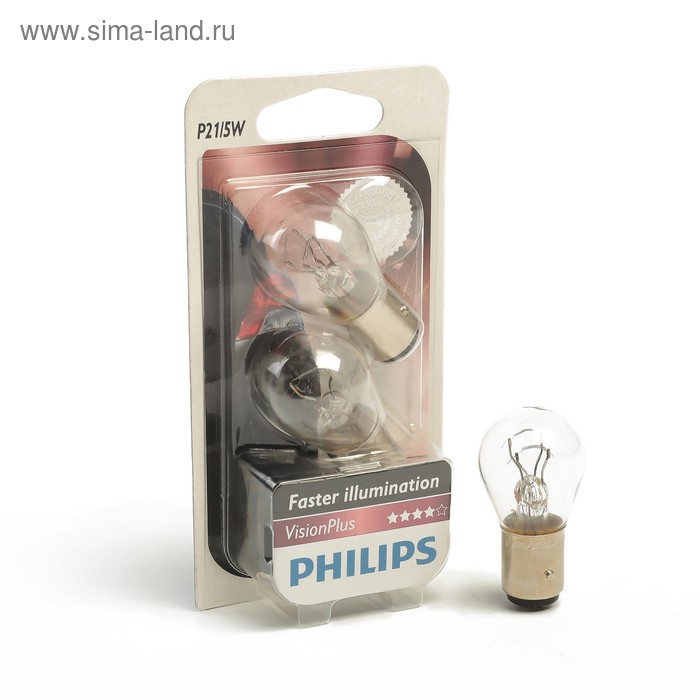 Автолампа Philips Vision Plus +50%, P21/5W (BAY15d), 12 В, 12499 VP B2, 2шт. - Фото 1